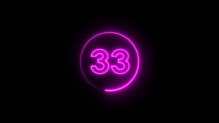 Neon counting 33 number.  Neon number text illustration.