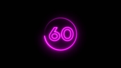 Neon counting 60 number.  Neon number text illustration.