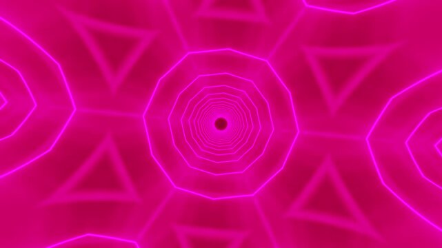 Abstract neon acid mandala kaleidoscope background presenting hexagonal fractals, luminous futuristic symmetry evolving through radiant continuous motion