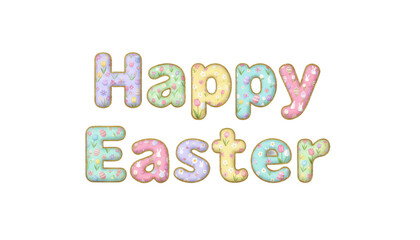 Happy Easter Typography With Floral Pattern and Golden Outline