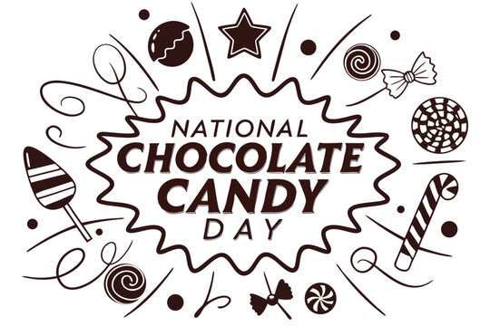National Chocolate Candy Day Vector Illustration, Assorted Chocolate Candies and Sweet Treats Isolated on White Background