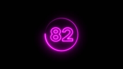 Neon counting 82 number.  Neon number text illustration.