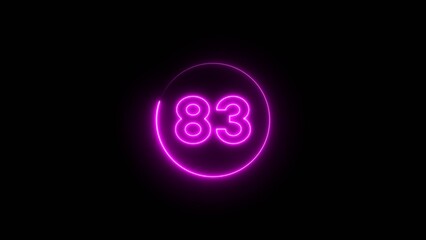 Neon counting 83 number.  Neon number text illustration.