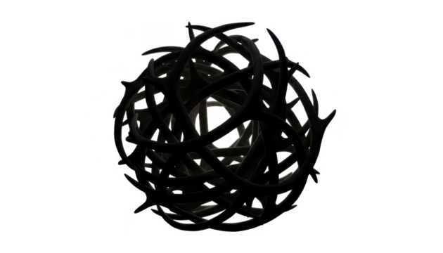 Spherical Abstract Dark Horns Object on White Background