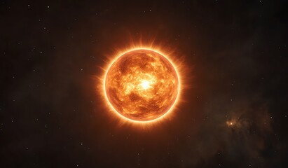 Fototapeta premium Celestial Inferno: A vibrant depiction of a star ablaze in the cosmos, radiating intense energy and showcasing the awe-inspiring power of celestial phenomena.