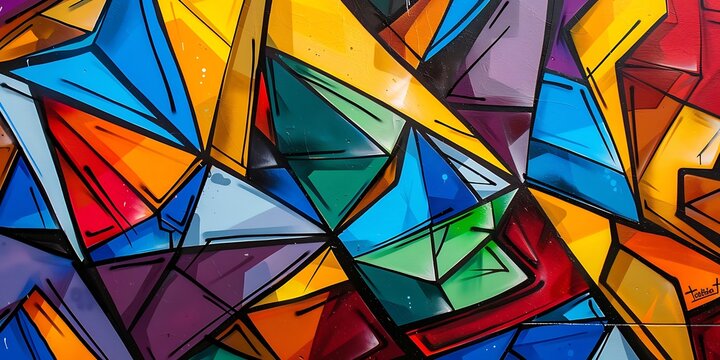 Geometric Graffiti: An artistic and eye-catching artwork with geometric shapes and bold colors. The interplay of lines and vivid hues creates a sense of dynamic energy.