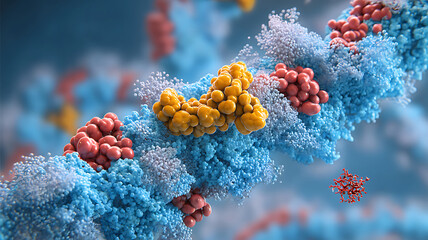 Abstract 3D Molecular Structure with Proteins and DNA Strand Representation
