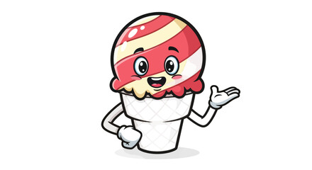 Obraz premium Cute Cartoon Ice Cream Cone Character Presenting with a Smile.