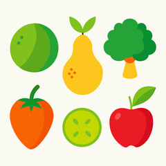 Collection of fresh fruits and vegetables in a flat design style
