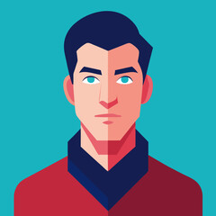 Modern geometric portrait of a young man with blue eyes and dark hair