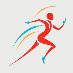 Dynamic red runner silhouette with colorful speed streaks and light background
