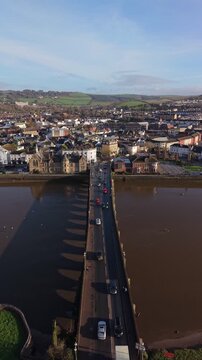 Aerial video above Barnstaple, England, UK