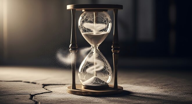 An artistic representation of a glass hourglass with a DNA double helix inside, symbolizing the concept of time and genetics in a creative manner