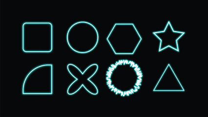 Neon Glow Geometric Shapes Set — Futuristic Outline Icons with Square, Circle, Hexagon, Star, Triangle, and Abstract Elements