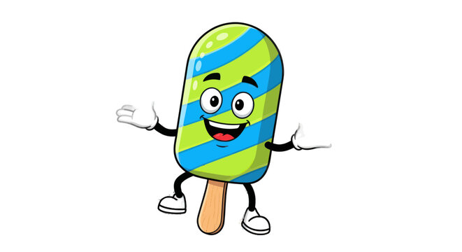 Cheerful popsicle character with a vibrant striped design and happy expression.