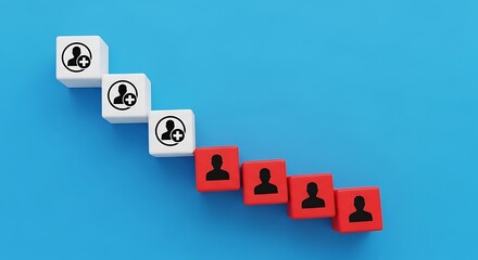 Blocks with user icons arranged in a descending diagonal line against a blue background