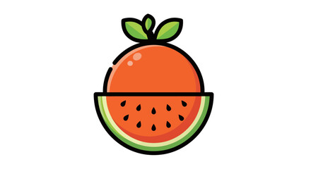 Creative fruit fusion illustration featuring watermelon and orange halves.