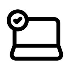 Laptop Approve Technology Professional Line Icon. Modern minimal vector illustration representing validated computing, digital approval, and secure laptop operations.