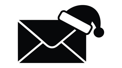 black silhouette envelope with santa hat icon representing festive holiday mail, christmas greetings, and seasonal communication