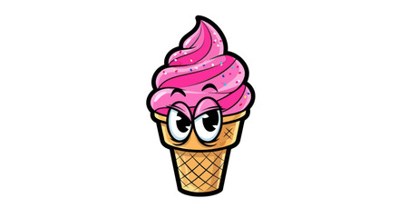 Cartoon ice cream cone with eyes looking directly at the viewer.