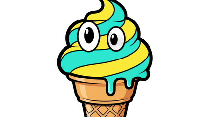 Cartoon Ice Cream Cone with Googly Eyes and Swirled Flavors.