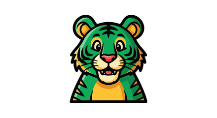 Cartoon Green Tiger Mascot with Stripes and Friendly Expression.