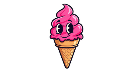 Cartoon ice cream cone with a happy face illustration.