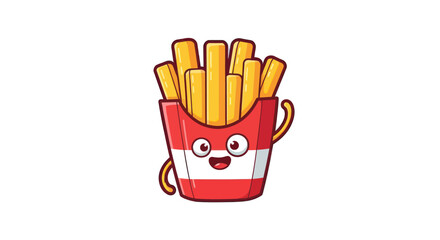 Cartoon French Fries Character with Eyes and Arms Waving.