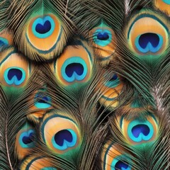 Obraz premium Peacock Feather Texture. Close-Up Peacock Feathers. Colorful Peacock Pattern. Vibrant Peacock Plumage Texture. Detailed Peacock Feather. Peacock Feather Surface. Colorful Peacock Feathers Close up.