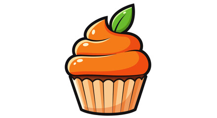 Cartoon Cupcake with Orange Frosting and Green Leaf Topping.