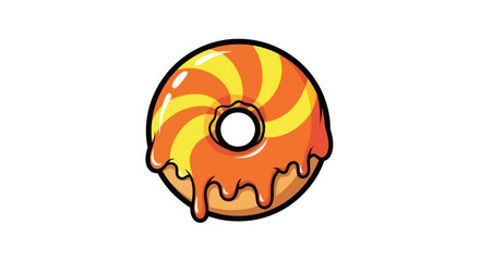 Cartoon donut with dripping orange and yellow swirl icing.