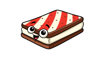 Cartoon Ice Cream Sandwich Character with Googly Eyes.