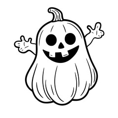 Cute Funny Halloween Vector Illustration coloring pages with pumpkins, ghosts, and bats for kids