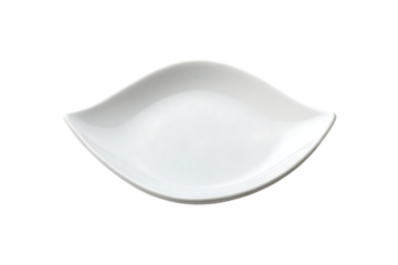 White ceramic diamond-shaped square plate with curved wavy edges and four pointed corner tips, isolated on a transparent background