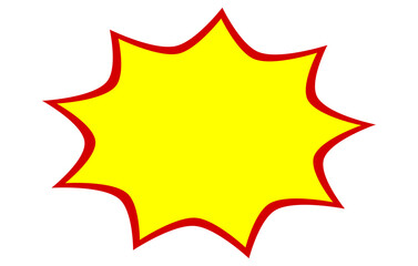 Yellow starburst shape with red outline for comic badges, highlight stickers, announcement labels, and graphic overlays © Pixrow