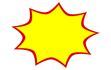 Yellow starburst shape with red outline for comic badges, highlight stickers, announcement labels, and graphic overlays