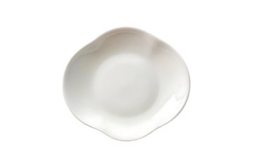 White organic shaped ceramic plate with soft irregular wavy edges and flowing form, isolated on a transparent background