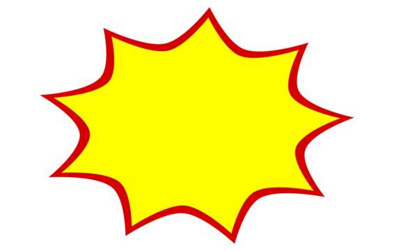 Yellow starburst shape with red outline for comic badges, highlight stickers, announcement labels, and graphic overlays - Powered by Adobe
