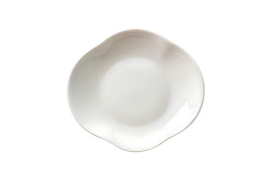White organic shaped ceramic plate with soft irregular wavy edges and flowing form, isolated on a transparent background