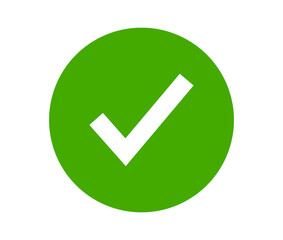 Green circle check mark icon for approval labels, confirmation signs, verified symbols, and graphic design overlays © Pixrow
