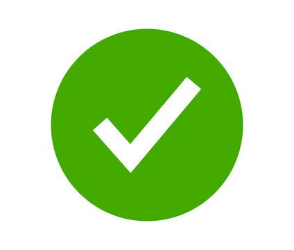 Green circle check mark icon for approval labels, confirmation signs, verified symbols, and graphic design overlays