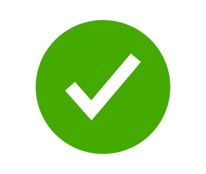 Green circle check mark icon for approval labels, confirmation signs, verified symbols, and graphic design overlays