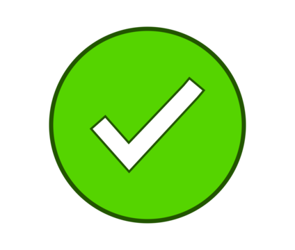 Green check mark badge in circle for approval labels, verification icons, confirmation signs, and graphic design overlays