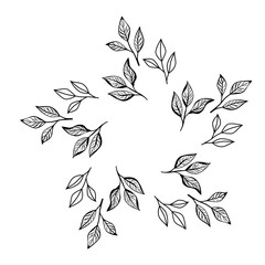 Minimalist botanical circle made of coffee tree branches and leaves in line art style. Perfect for cafe logo, packaging, branding, or natural design projects.