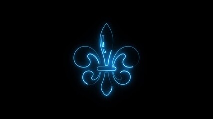 Glowing blue neon fleur de lis symbol isolated on black background abstract digital animation elegant royal emblem - Powered by Adobe