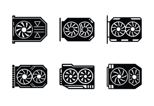 gpu graphics card vector icon set. Technology silhouette icons