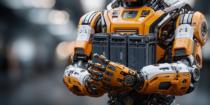 Innovative battery technology breakthroughs in robotics industrial workspace high-tech environment close-up viewpoint future concepts