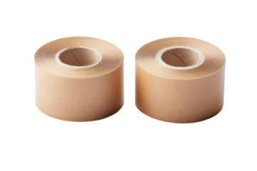 Two rolls of tan kraft paper tape isolated on transparent background, perfect for packaging, shipping, and crafting projects, ensuring secure and reliable adhesion