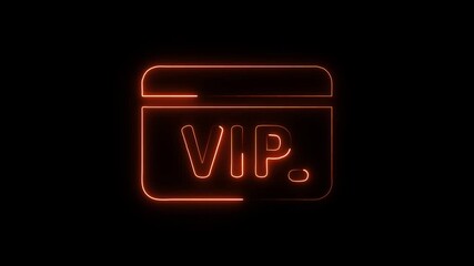 Neon glow vip card icon animation glowing orange lines on black background exclusive access membership premium status