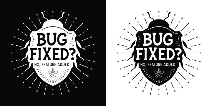 Bug fixed emblem with radiating lines and a shield, representing problem solving and success in technology